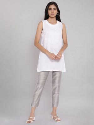 grey viscose pleated trousers - 18112044 - Standard Image - 4
