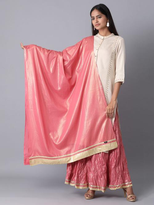pink cotton woven dupatta - 18112168 - Standard Image - 1