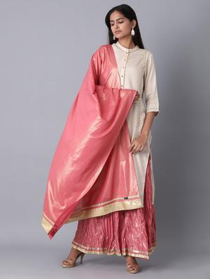 pink cotton woven dupatta - 18112168 - Standard Image - 3