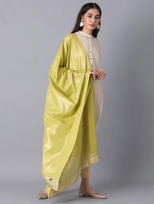 olive cotton woven dupatta - 18112169 - Standard Image - 2