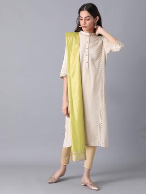 olive cotton woven dupatta - 18112169 - Standard Image - 3