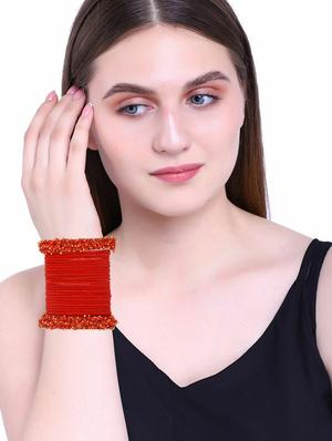 plain velvet beads bangle set, (26 pcs), size-2.4, red - 18112471 - Standard Image - 3