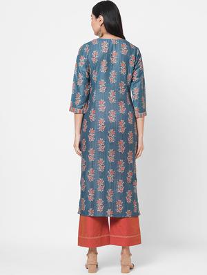 blue art silk kurta palazzo set - 18113062 - Standard Image - 3