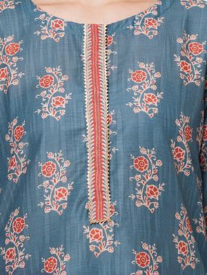 blue art silk kurta palazzo set - 18113062 - Standard Image - 4