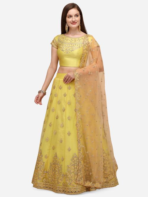 yellow net flared lehenga - 18113444 - Standard Image - 1