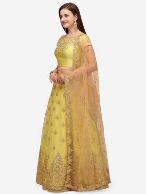 yellow net flared lehenga - 18113444 - Standard Image - 2