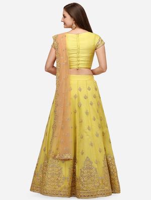 yellow net flared lehenga - 18113444 - Standard Image - 3