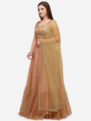 beige net flared lehenga - 18113448 - Standard Image - 2