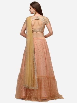 beige net flared lehenga - 18113448 - Standard Image - 3
