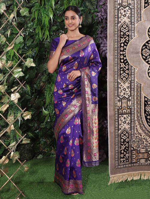 purple art silk banarasi saree with blouse - 18113785 - Standard Image - 1