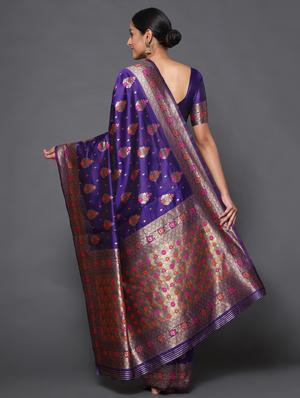 purple art silk banarasi saree with blouse - 18113785 - Standard Image - 4