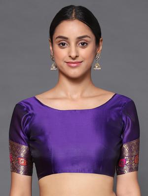 purple art silk banarasi saree with blouse - 18113785 - Standard Image - 5