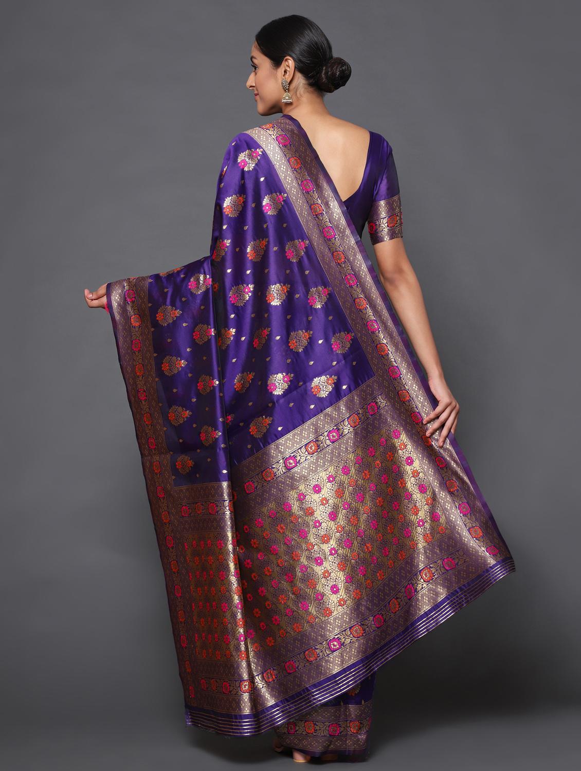 purple art silk banarasi saree with blouse - 18113785 - Zoom Image - 4