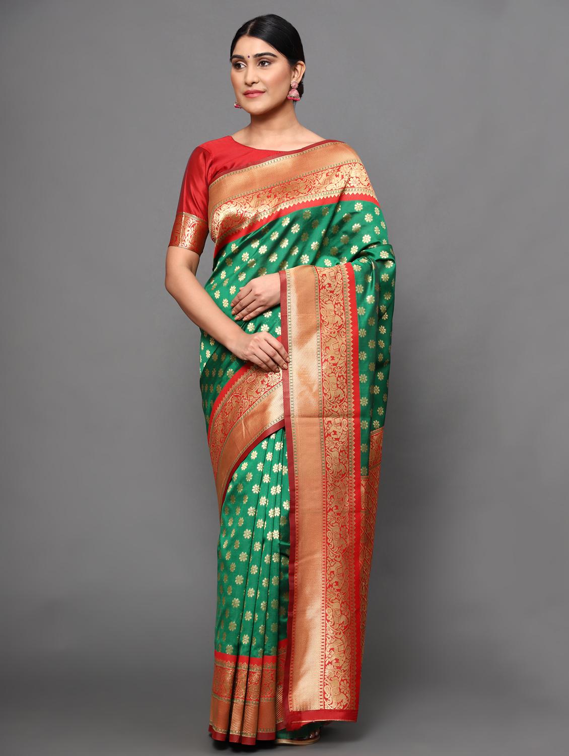 ethnic motifs banarasi saree with blouse - 18113864 - Zoom Image - 2