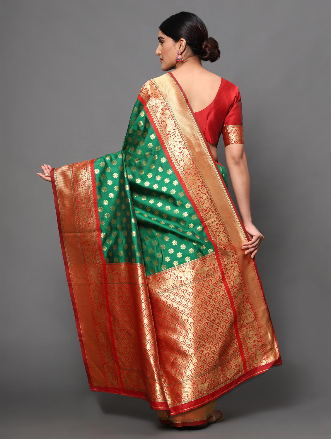 ethnic motifs banarasi saree with blouse - 18113864 - Zoom Image - 4
