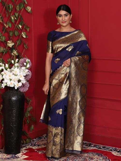 ethnic motifs banarasi saree with blouse - 18113866 - Very Small Image - 1
