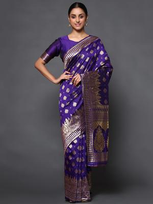 ethnic motifs banarasi saree with blouse - 18113873 - Standard Image - 2