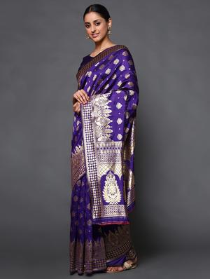 ethnic motifs banarasi saree with blouse - 18113873 - Standard Image - 3