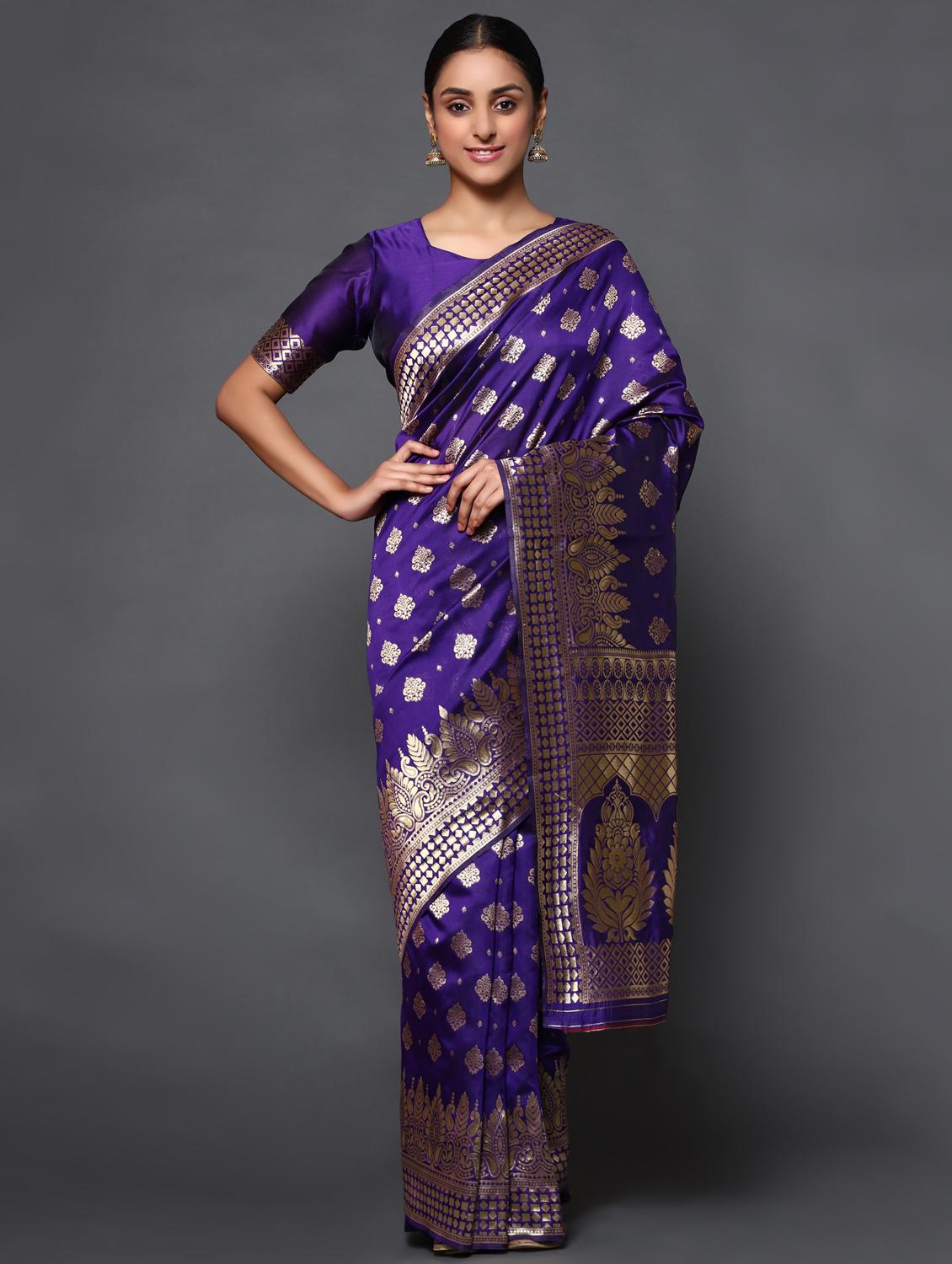 ethnic motifs banarasi saree with blouse - 18113873 - Zoom Image - 2