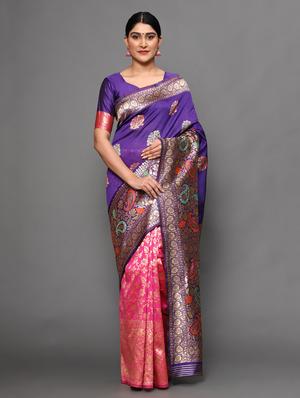 ethnic motifs banarasi saree with blouse - 18113903 - Standard Image - 2