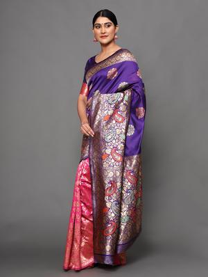 ethnic motifs banarasi saree with blouse - 18113903 - Standard Image - 3