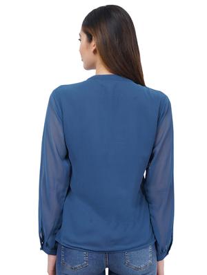 blue poly georgette straight top - 18114322 - Standard Image - 3