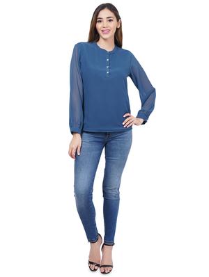 blue poly georgette straight top - 18114322 - Standard Image - 4