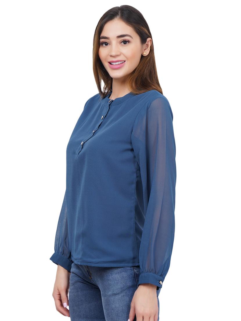 blue poly georgette straight top - 18114322 - Zoom Image - 2