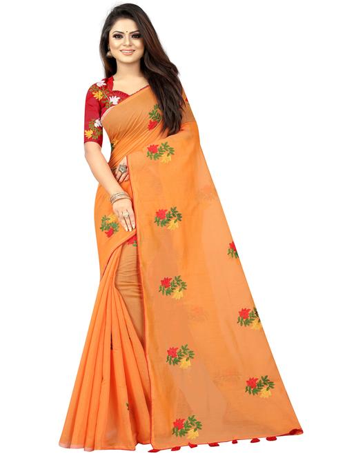 orange embroidered saree with blouse - 18119520 - Very Small Image - 1