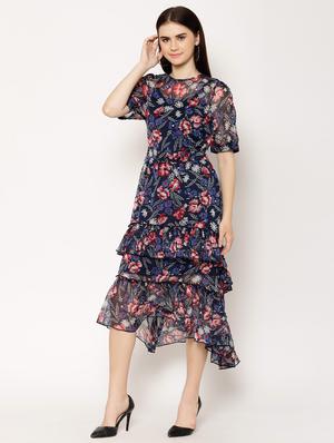 round neck floral fit & flare dress - 18119598 - Standard Image - 2