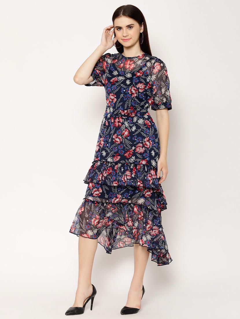 round neck floral fit & flare dress - 18119598 - Zoom Image - 2