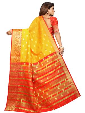 yellow silk woven saree with blouse - 18121041 - Standard Image - 2