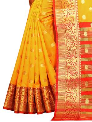 yellow silk woven saree with blouse - 18121041 - Standard Image - 4