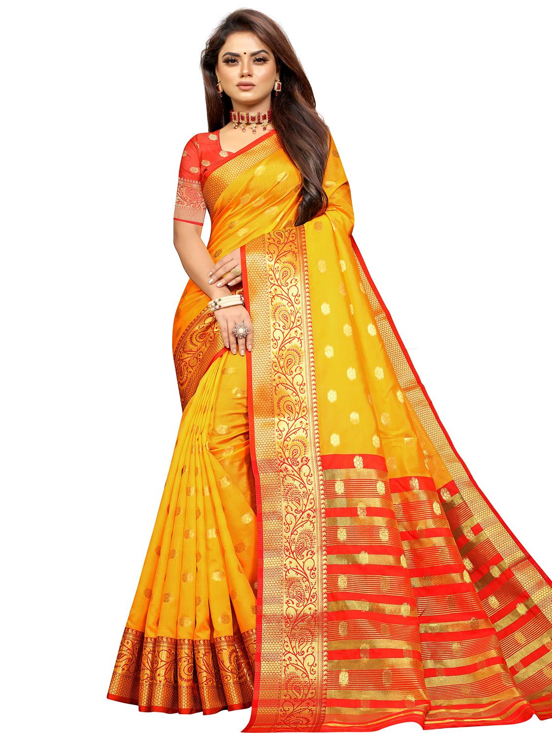 yellow silk woven saree with blouse - 18121041 - Zoom Image - 1