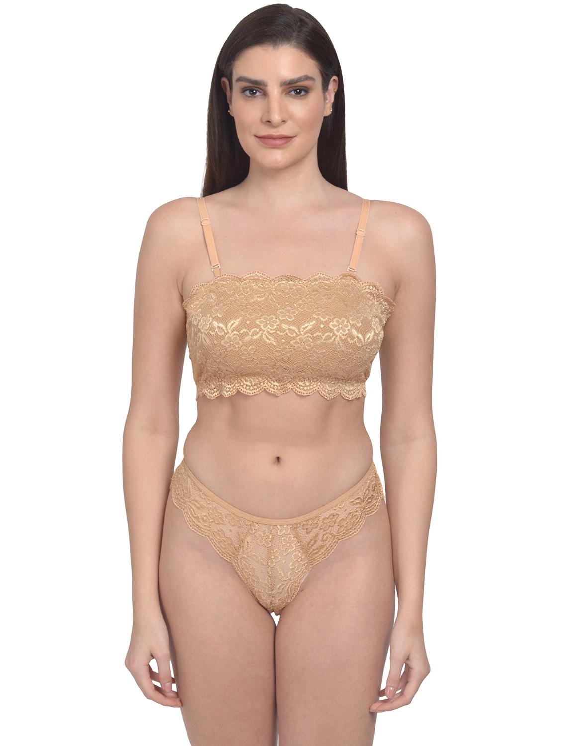 beige net bras and panty set - 18138508 - Zoom Image - 1