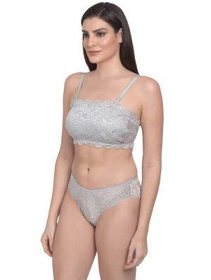 grey net bras and panty set - 18138510 - Standard Image - 2