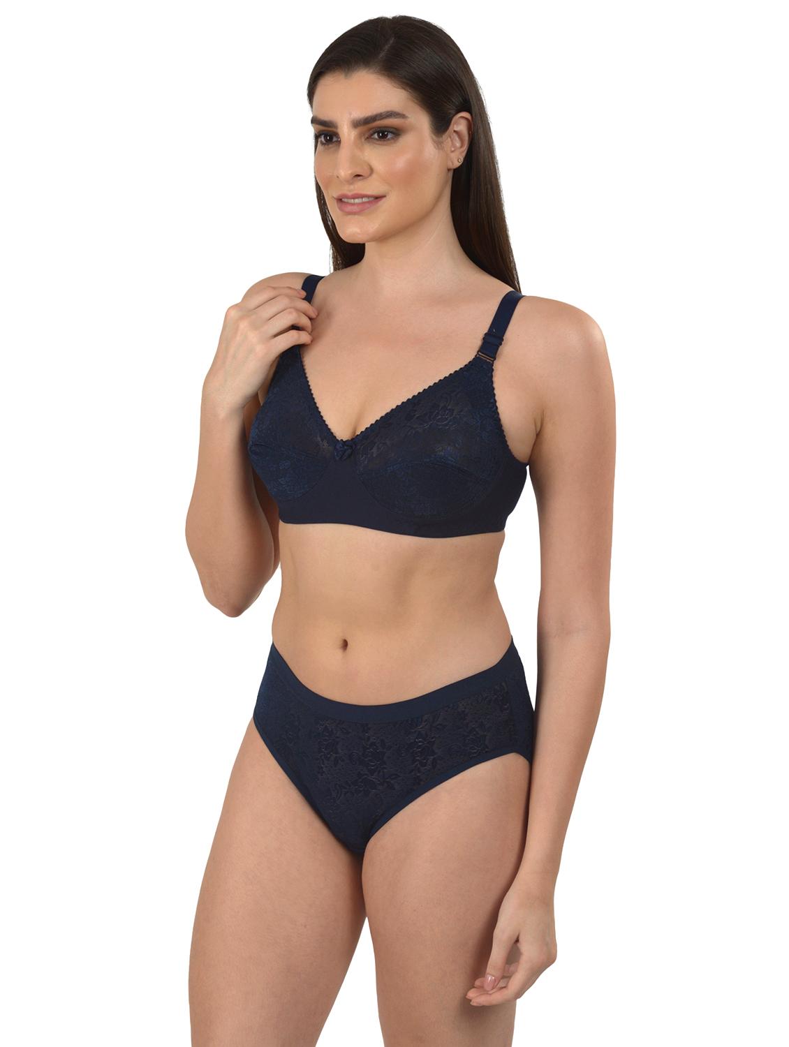 navy blue nylon bras and panty set - 18138577 - Zoom Image - 2