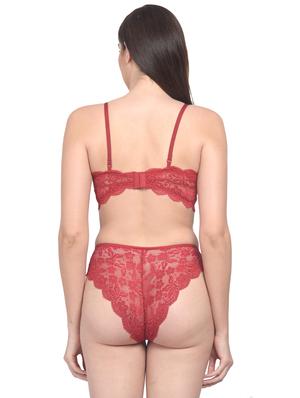 maroon net bras and panty set - 18138578 - Standard Image - 3