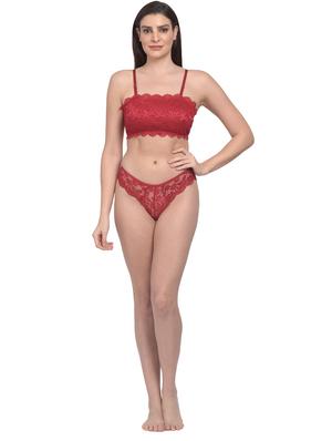 maroon net bras and panty set - 18138578 - Standard Image - 4