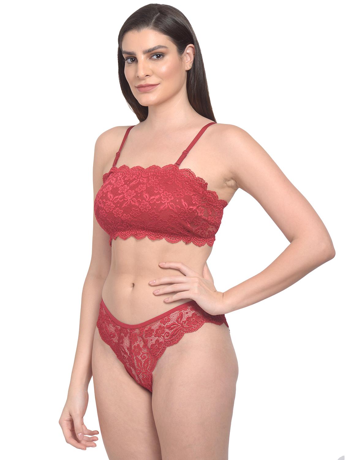 maroon net bras and panty set - 18138578 - Zoom Image - 2