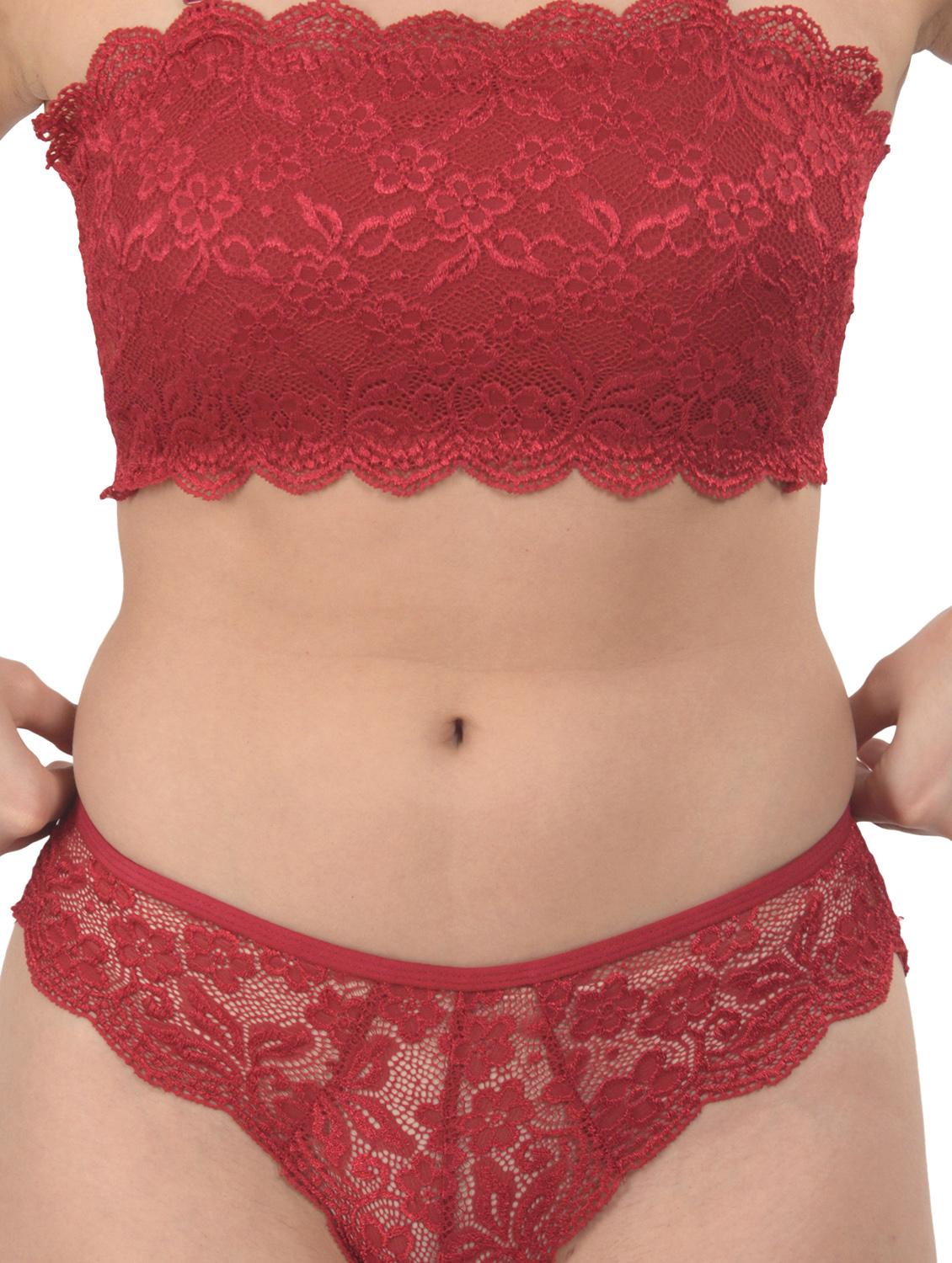 maroon net bras and panty set - 18138578 - Zoom Image - 5