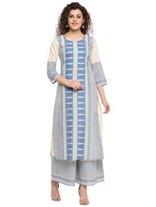 blue cotton kurta palazzo  set - 18138647 -  Standard Image - 0