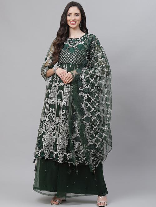 green palazzo unstitched suit - 18139898 - Standard Image - 1