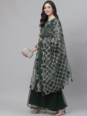 green palazzo unstitched suit - 18139898 - Standard Image - 2