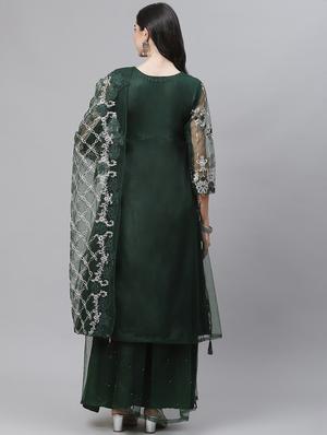 green palazzo unstitched suit - 18139898 - Standard Image - 3