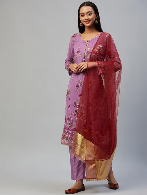 embroidered unstitched suit set - 18139991 - Very Small Image - 1