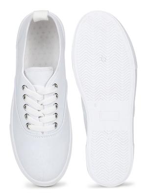 white canvas laceup casual shoes - 18141049 - Standard Image - 4