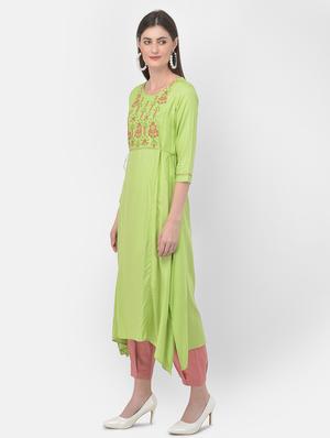 green solid a-line kurta - 18141332 - Standard Image - 3