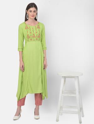 green solid a-line kurta - 18141332 - Standard Image - 4