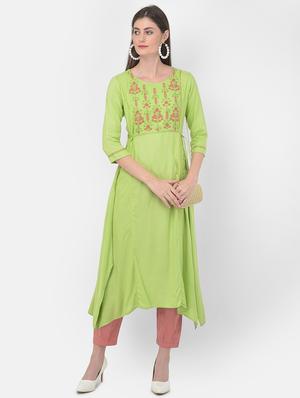 green solid a-line kurta - 18141332 - Standard Image - 5